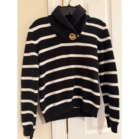 Lauren Ralph Lauren Sweaters - Lauren Ralph Lauren Womens Black White Striped Shawl Collar Toggle Sweater M